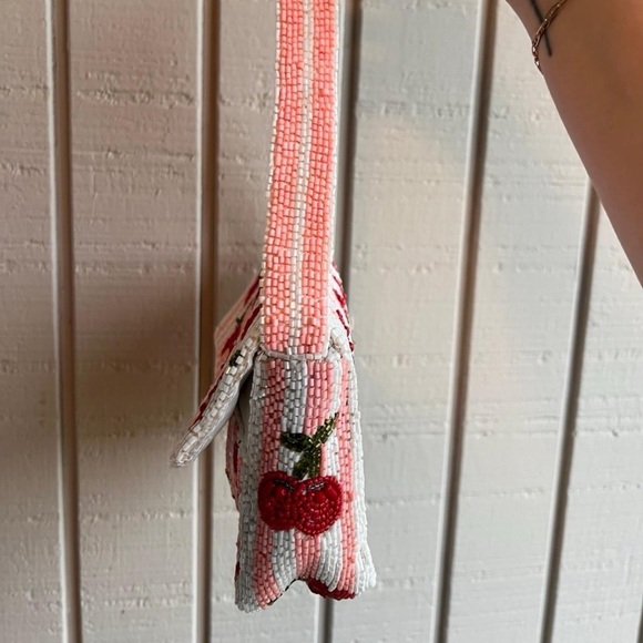 TJ MAXX Marshall’s viral beaded cherry shoulder bag sequins stripes hand beaded - Picture 3 of 4